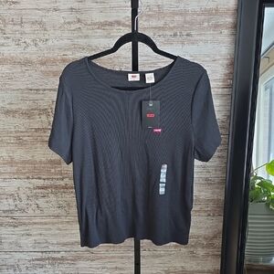 Levi's Slim Fit Black Ribbed Short Sleeve T-Shirt Womens Size XXL NWT